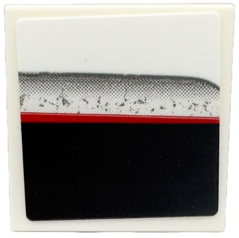 Lego Tile 2 x 2 with Black Stripe, Red Line and Silver Edge Pattern Model Left Side (Sticker) - Set 76916 / White