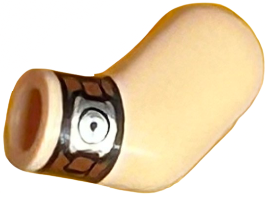 Lego Arm, Left with Silver Watch with Black and Reddish Brown Wristband Pattern / Light Nougat