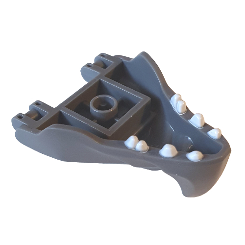 Lego Creature Body Part, Dragon Head Lower Jaw with 6 Studs on Top, Spike, White Teeth Print