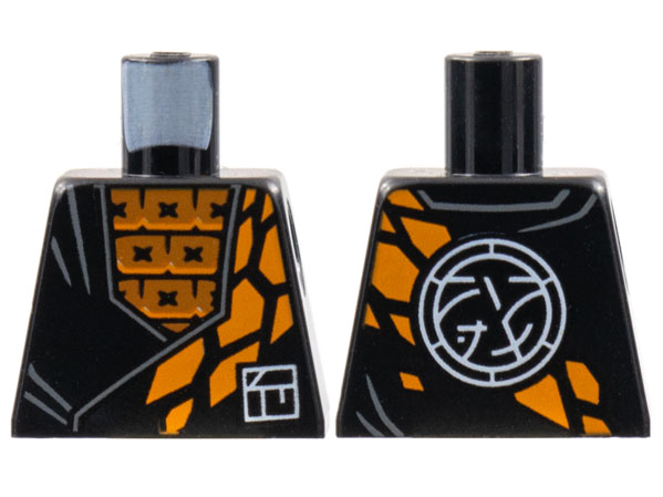 Lego Torso Tunic over Orange Squares, Stone Scales, White Ninjago Logogram Letter C, Core Logo on Back Pattern / Black