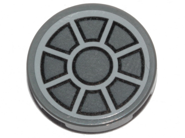 Lego Tile, Round 2 x 2 with Bottom Stud Holder with SW Dark Bluish Gray Fan on Light Bluish Gray Background Pattern (Sticker) - Sets 75105 / 75257 / Dark Bluish Gray