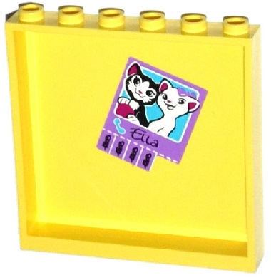 Lego Panel 1 x 6 x 5 with Cats, 'Ella' and Phone Numbers Pattern on Inside (Sticker) - Set 41005 / Bright Light Yellow