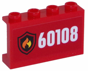 Lego Panel 1 x 4 x 2 with Side Supports - Hollow Studs with Fire Logo and White '60108' on Red Background Pattern (Sticker) - Set 60108
