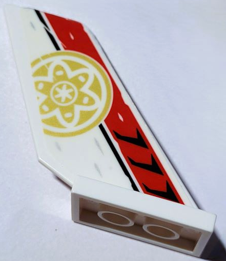 Lego Tail Shuttle with Red Stripe, Black Line and Air Intake, Gold Circle with Petals and Inner Circle Pattern Model Left Side (Sticker) - Set 71739