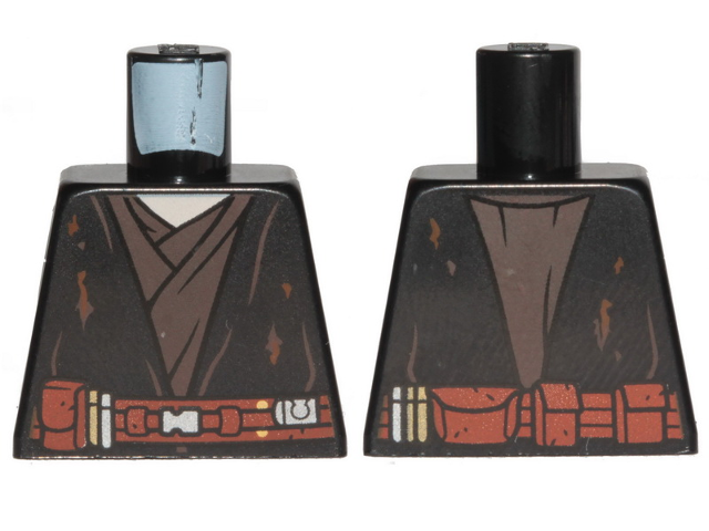 Lego Torso SW Jedi Robe, Reddish Brown Belt, Tattered and Dirt Stains Pattern (Anakin) / Black