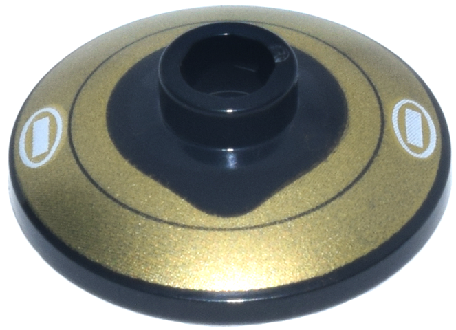 Lego Dish 2 x 2 Inverted (Radar) with Thin Ring and White Stripes in Ovals on Gold Background Pattern