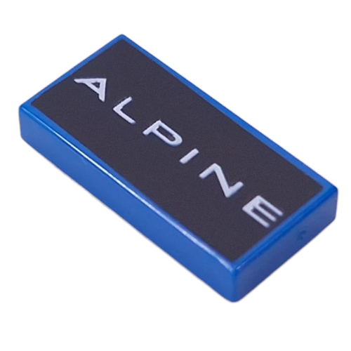 Lego Tile 1 x 2 with White 'ALPINE' on Black Background Print