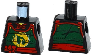Lego Torso Ninjago Female Dark Green Samurai Armor with Gold Phoenix and Red Sash Pattern / Black