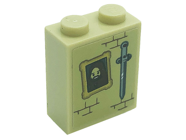Lego Brick 1 x 2 x 2 with Inside Stud Holder with Sword, Portrait Picture and Bricks Pattern (Sticker) - Set 71043