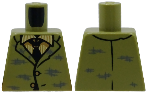 Lego Torso Suit Jacket with Dark Bluish Gray Scuffs, Bright Light Yellow Striped Shirt and Black Tie Pattern / Olive Green