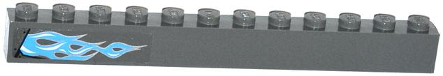 Lego Brick 1 x 12 with Dark Azure and White Flame Pattern on Left (Sticker) - Set 70129