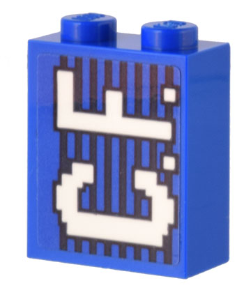 Lego Brick 1 x 2 x 2 with Inside Stud Holder with White 'C.F.' on Blue and Black Lines Pattern (Sticker) - Set 10299