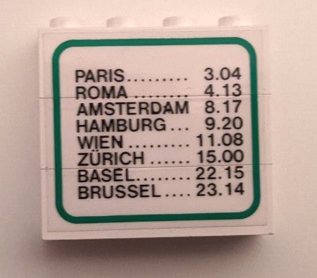 Lego Stickered Assembly 4 x 1 x 3 with Train Schedule Pattern (Sticker) - Sets 7715 / 7745