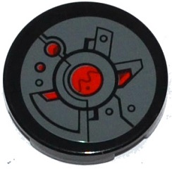 Lego Tile, Round 2 x 2 with Bottom Stud Holder with Oscilloscope, Armor Plates and Black and Red Circles Pattern (Sticker) - Set 76027