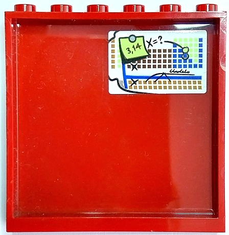 Lego Panel 1 x 6 x 5 with Periodic Table, Note with '3,14' (Pi) and 'X=?' Pattern (Sticker) - Set 70425 / Dark Red