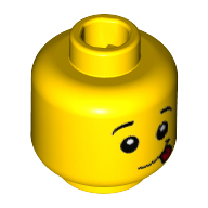Lego Minifig Head Cute Little Devil Set, Raised Eyebrows, White Pupils, Lopsided Smile with Red Tongue Out Print / Yellow