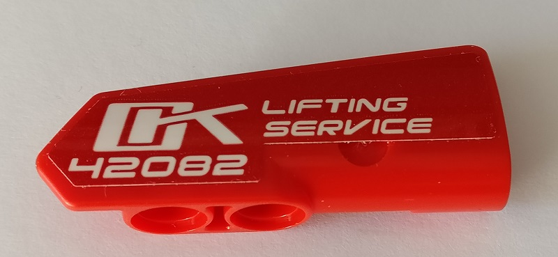 Lego Technic, Panel Fairing #21 Very Small Smooth, Side B with 'OK LIFTING SERVICE 42082' Pattern (Sticker) - Set 42082