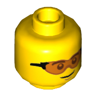 Lego Minifig Head, Trans-Orange Glasses Print / Yellow
