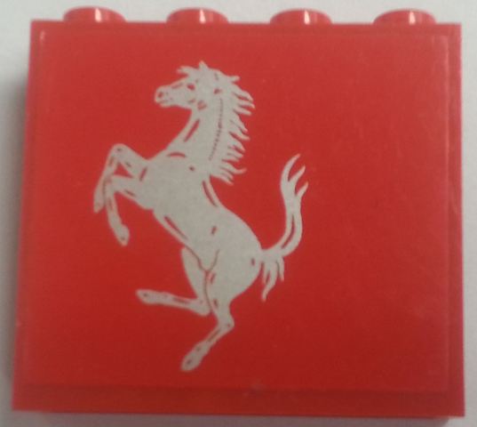 Lego Panel 1 x 4 x 3 - Hollow Studs with Ferrari Logo, Silver Horse on Red Background Pattern Model Right Side (Sticker) - Sets 8153 / 8155