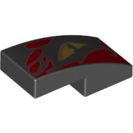 Lego Brick Curved 2 x 1 No Studs with Yellow Right Eye, Red Stripes Print