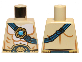Lego Torso Bare Chest with Body Lines, Dark Blue and Gold Belt and Strap, and Dark Azure Round Jewel (Chi) Pattern / Tan