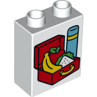 Lego Duplo Brick 1 x 2 x 2 with Bottom Tube, with Lunch Box and Flask Print