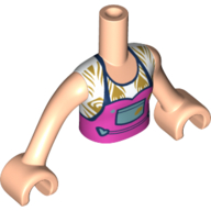 Lego Minidoll Torso Girl with White/Gold Top, Dark Pink Overall Print, Light Nougat Arms and Hands