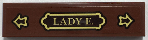 Lego Tile 1 x 4 with 'LADY E.' on Gold and Dark Brown Name Plate, Arrows Pattern (Sticker) - Set 70425 / Reddish Brown