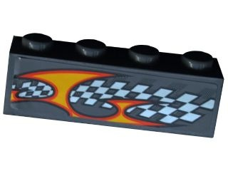 Lego Brick 1 x 4 with Checkered Flag and Flame Pattern Model Left Side (Sticker) - Set 8134
