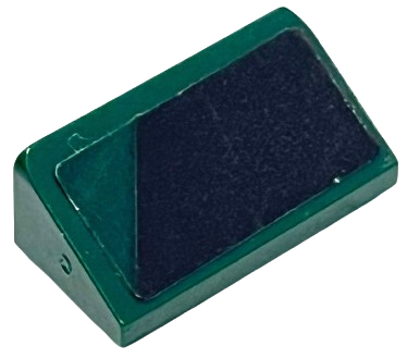Lego Slope 30 1 x 2 x 2/3 with Triangle Corner and Black Trapezoid Pattern Model Right Side (Sticker) - Set 76907 / Dark Green