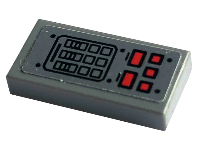 Lego Tile 1 x 2 with Control Panel with Keypad and Red Buttons Pattern (Sticker) - Set 76240 / Dark Bluish Gray