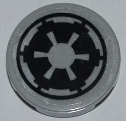 Lego Tile, Round 2 x 2 with SW Imperial Logo Pattern (Sticker) - Set 7915 / Light Bluish Gray