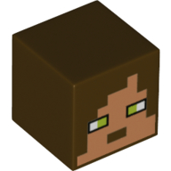 Lego Minifig Head Special, Cube with Pixelated Medium Nougat Face, Lime Eyes Print / Dark Brown