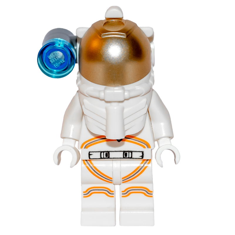 Lego Astronaut - White Torso and Legs, Orange Trim, White Helmet, Side Lamp