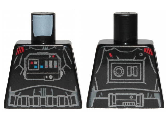 Lego Torso SW Armor, Front Panel, Red Commander Insignia on Right Shoulder Pattern (Iden Versio) / Black