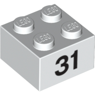 Lego Brick 2 x 2 with Black "31" Print / White