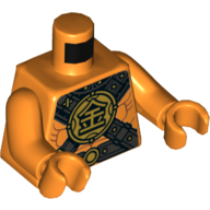 Lego Torso Muscles with Armor Collar and Black Cross Straps with Round Emblem Print, Orange Arms and Hands