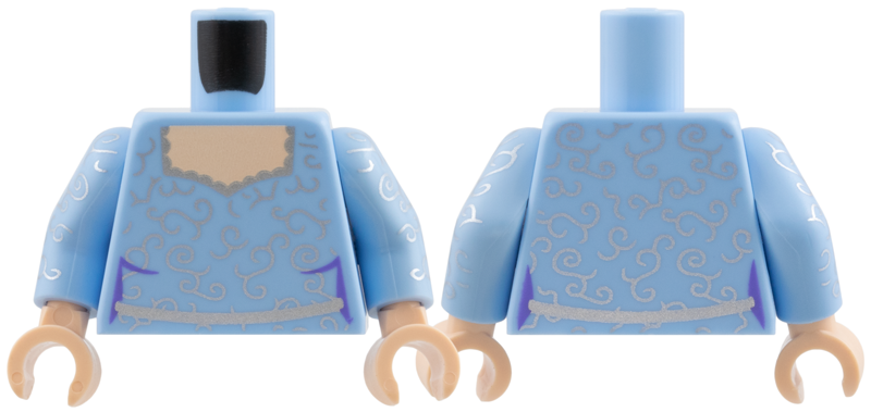 Lego Torso Female Light Nougat Neck, Silver Filigree and Belt Pattern / Bright Light Blue Arms with Silver Filigree Pattern / Light Nougat Hands