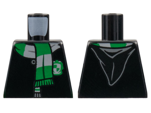 Lego Torso Hogwarts Robe Clasped with Slytherin Shield and Scarf Pattern / Black
