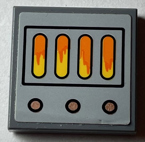 Lego Tile 2 x 2 with Furnace Heater, Flames and Buttons Pattern (Sticker) - Set 60131