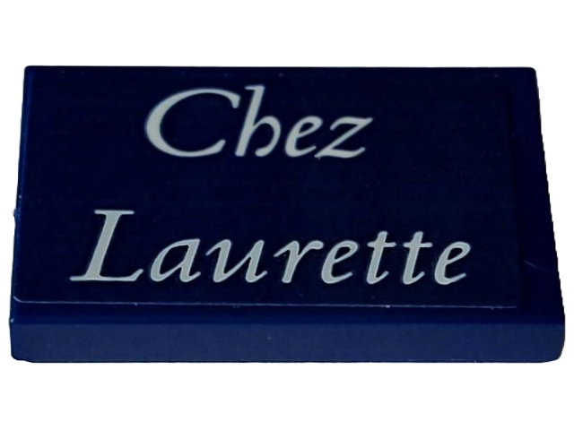 Lego Tile 2 x 3 with White 'Chez Laurette' Pattern (Sticker) - Set 910032 / Dark Blue