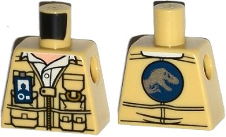 Lego Torso Vest with Zipper, Pockets and ID Badge, Jurassic World Logo on Reverse Pattern / Tan