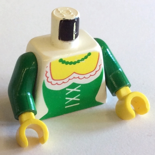 Lego Torso Forestman Green Corset and Necklace Print (Reissue Version), Green Arms, Yellow Hands / White
