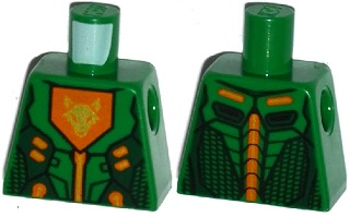Lego Torso Nexo Knights Armor with Orange and Gold Circuitry and Orange Emblem with Gold Fox Head Pattern / Green