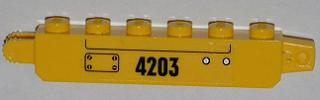 Lego Hinge Brick 1 x 6 Locking with Panel, Black '4203', and Rivets Pattern Model Right Side (Sticker) - Set 4203 / Yellow