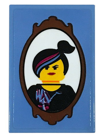 Lego Tile 2 x 3 with Framed Lucy Picture Pattern (Sticker) - Set 70831 / Medium Blue