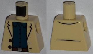 Lego Torso Jacket with 2 Buttons, Dark Blue Shirt and Belt Pattern / Tan
