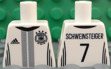 Lego Torso Soccer Shirt with Adidas Logo, 4 Stars and Eagle Front, 'SCHWEINSTEIGER 7' Back Pattern / White