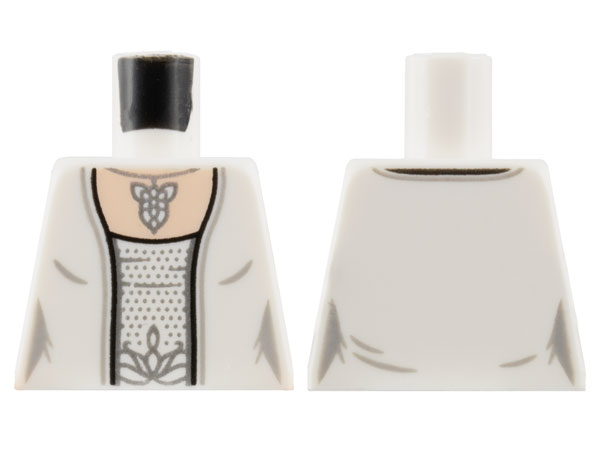 Lego Torso Female Robe, Center Panel with Silver Spots, Evenstar Pendant Necklace, Light Nougat Neck Pattern / White