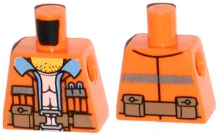 Lego Torso Safety Vest with Reflective Stripe, Medium Blue Shirt, Hairy Chest, Brown Belt with Pouches Pattern / Orange